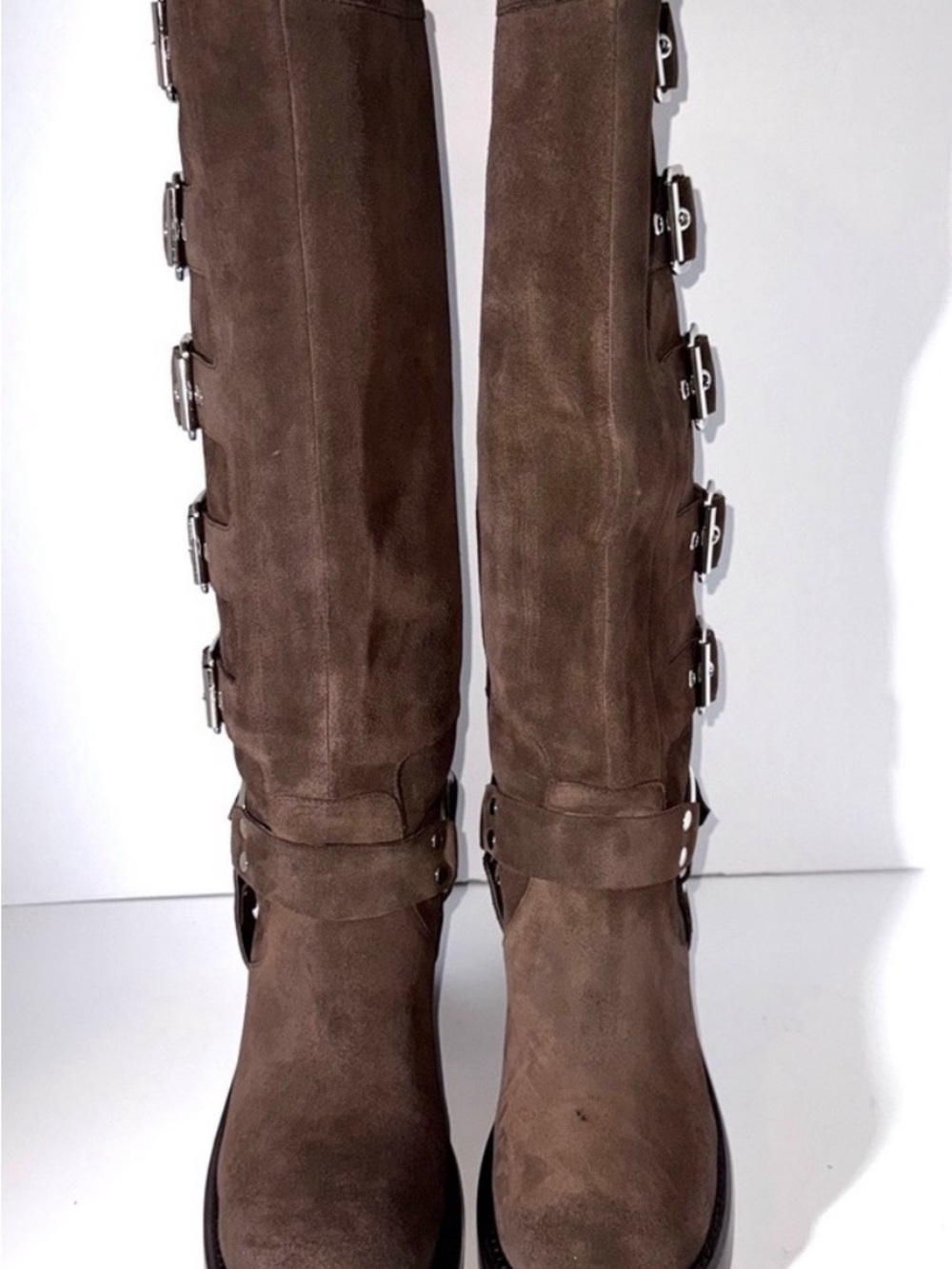 Jeffrey Campbell Brown Suede Over-the-Knee Buckle Boots
